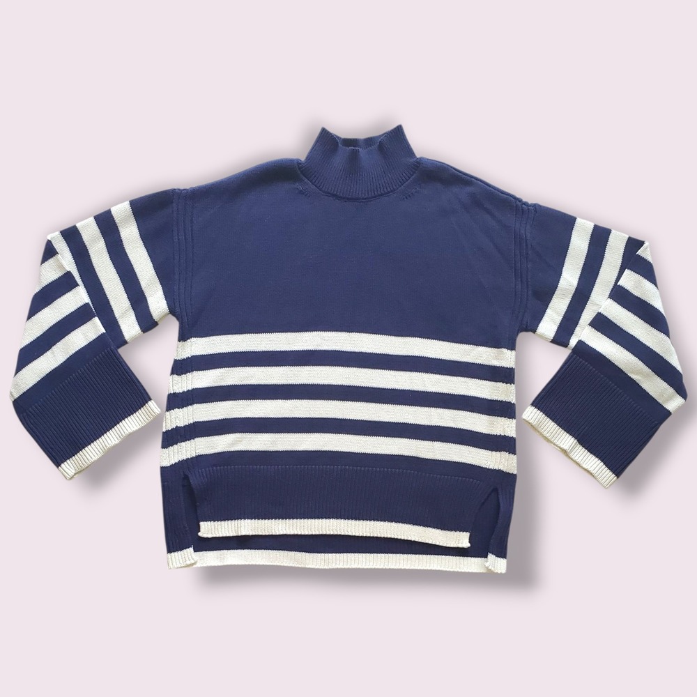 ON 34TH Womens‎ Mock Neck Striped Sweater Blue White Size Medium